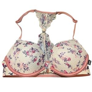 Victoria's Secret PINK Date Push Up Bra Women's Size 32C Floral Lace Pattern